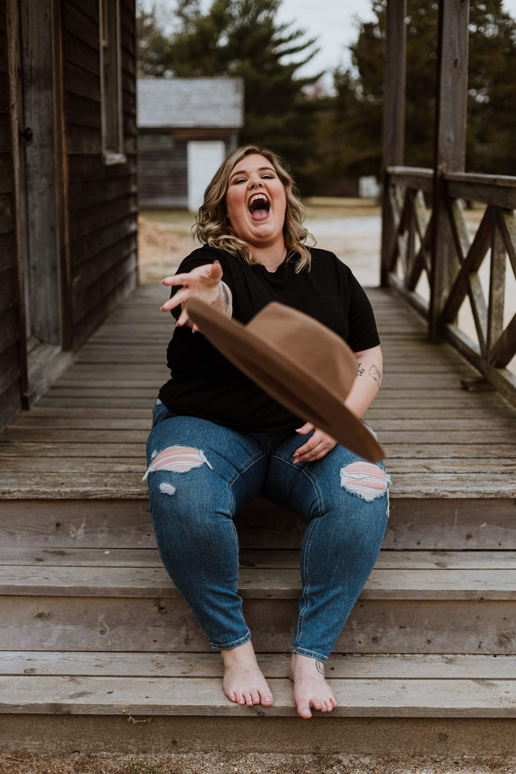 A healthy woman accepting her body image and throwing in the hat to ridiculous diets.
