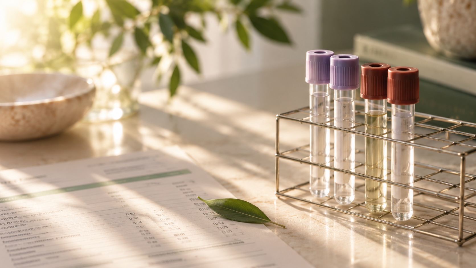 Laboratory blood-collection tubes in a rack representing the Galleri multi-cancer early detection test