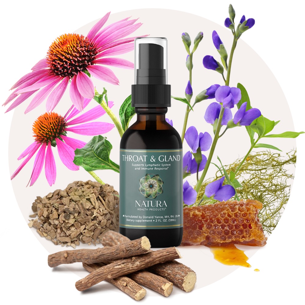 Key ingredients in Throat & Gland: propolis, red root, echinacea, wild indigo, usnea, licorice and lomatium
